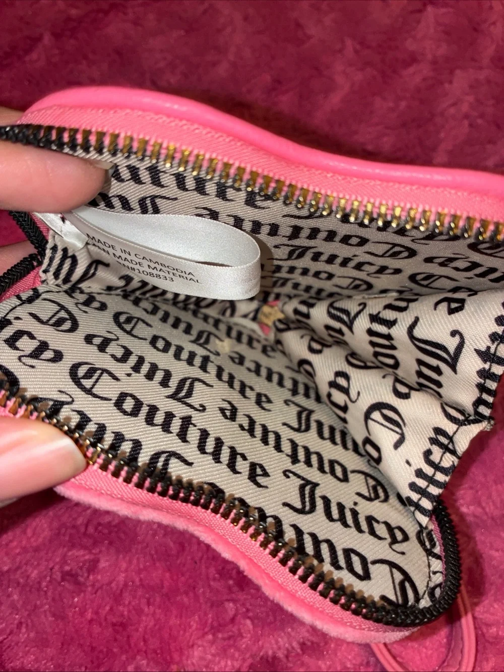Juicy Couture Hot Pink Heart Wristlet with Rhinestone Logo